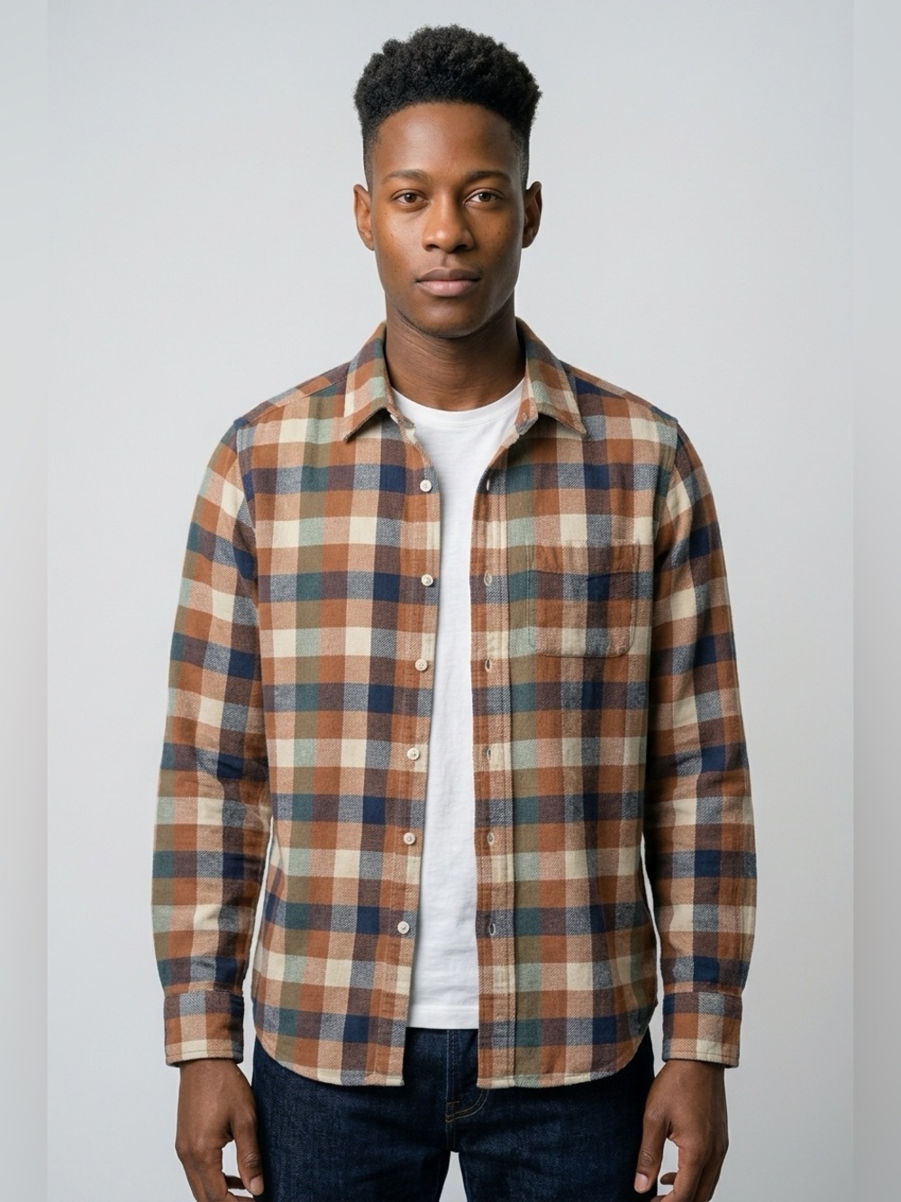 J. Crew - Classic 100% cotton Plaid Button-Up Shirt in Brown & Blue - Men